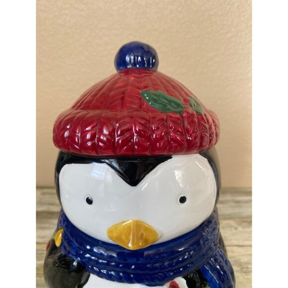 Winter Wonder Lane Penguin Ceramic Cookie Jar Christmas - Picture 2 of 11